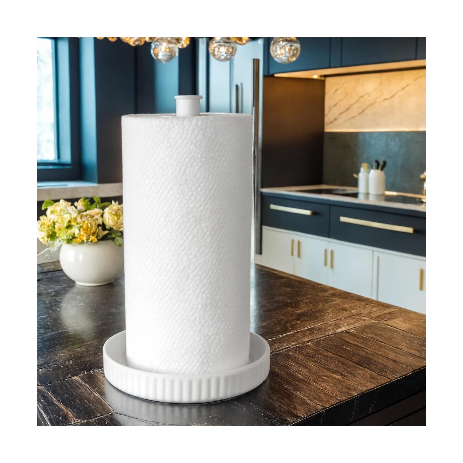 Paper Towel Holder Countertop,Ceramic Base,Fits Double to Family Rolls,A | Easy-to-Clean,1.5 lbs Weight,7" B x 12.5"