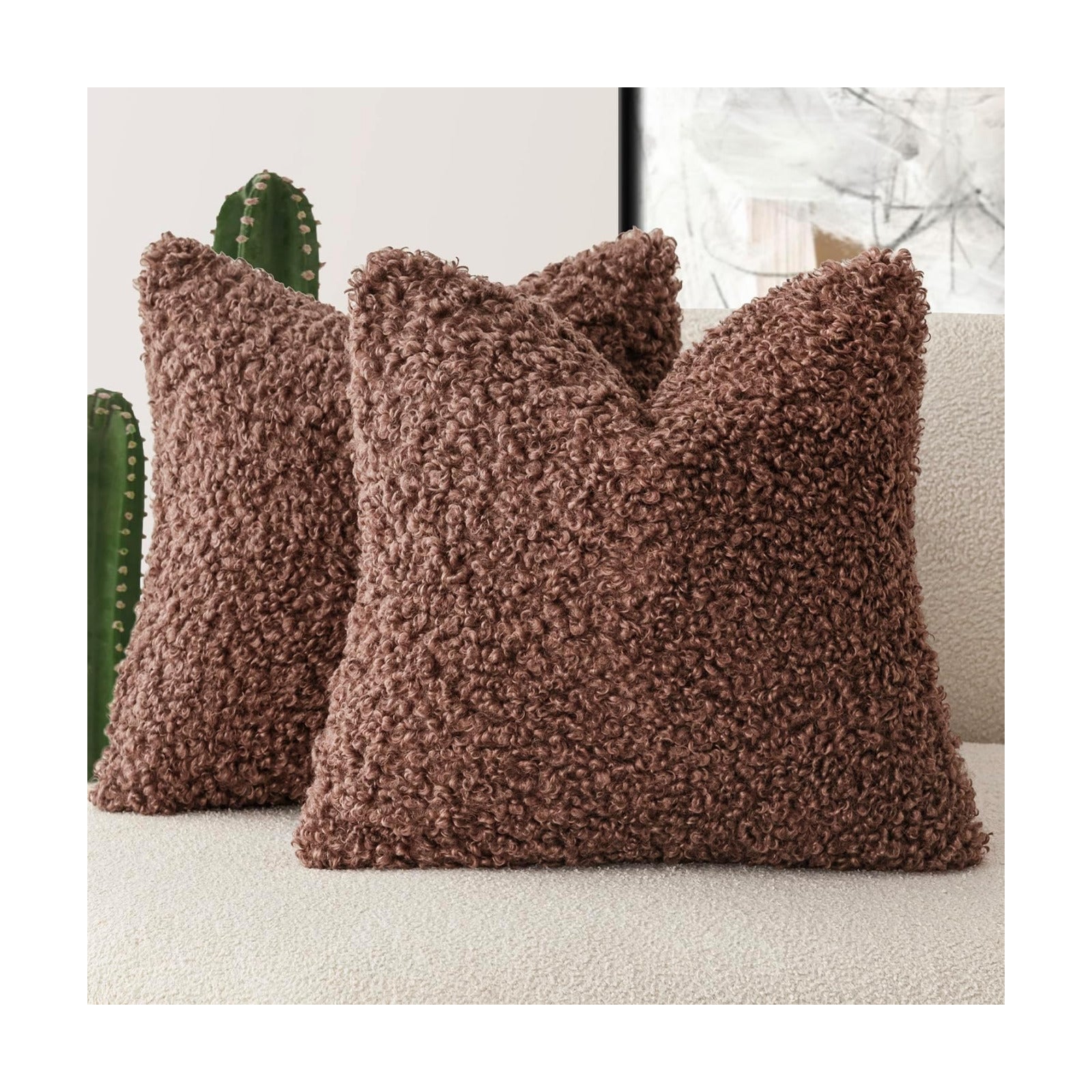 Faux Fur Throw Pillow Cover Accent Sherpa Furry Pillow / 18 x 18 / Beaver Fur / Red / Set of 2