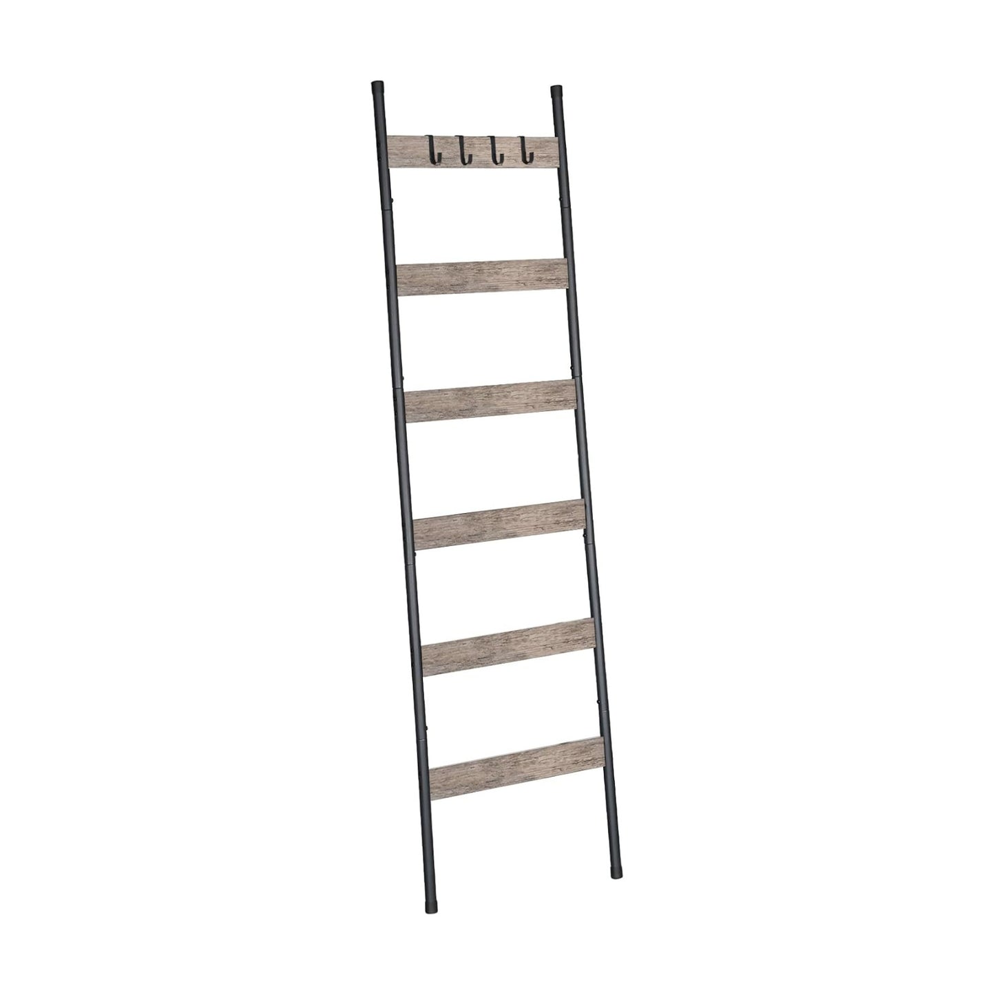 HOOBRO Blanket Ladder, 6-Tier Towel Rack with Hooks, Wall-Leaning Blanket Rack, Decorative Display Ladder Shelf