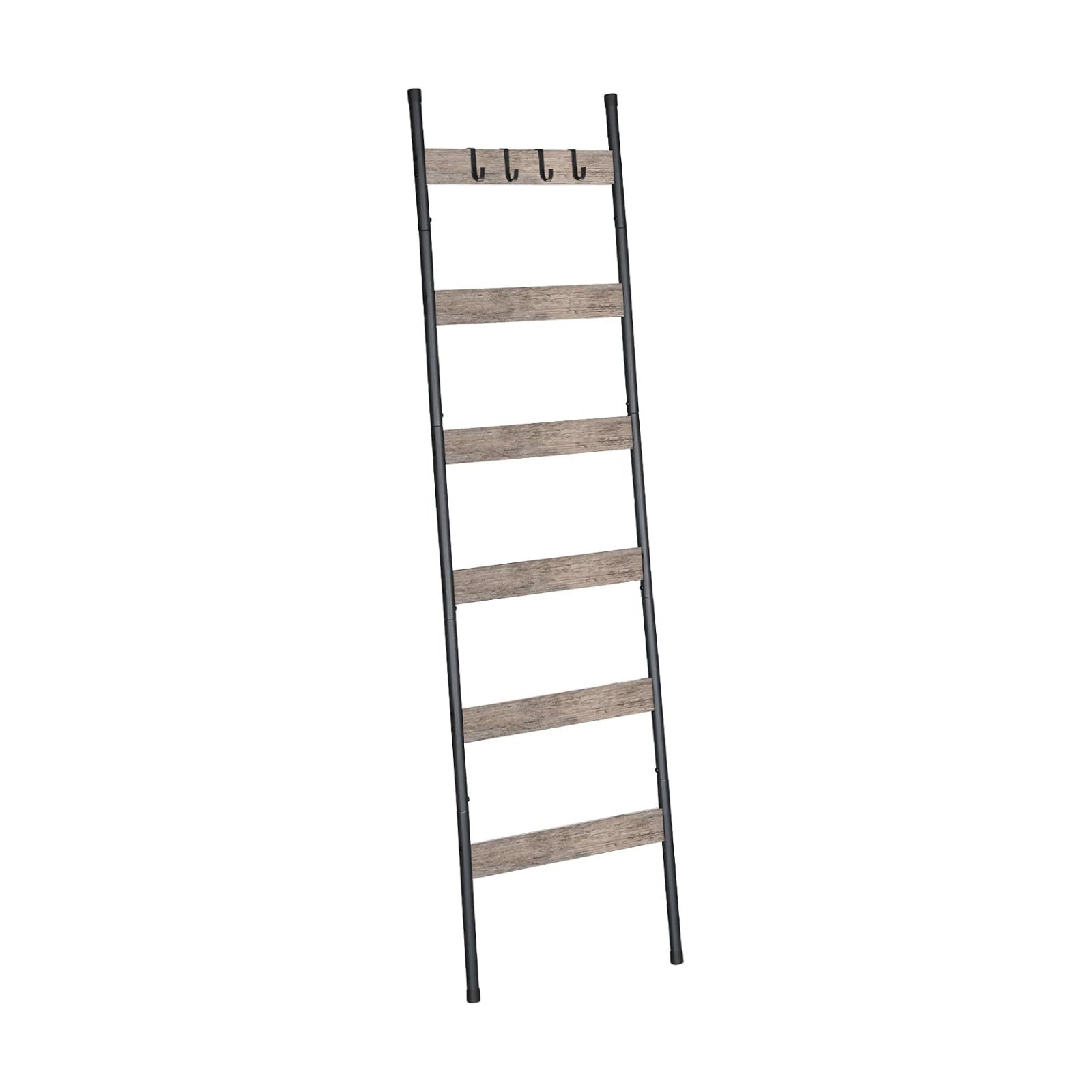 HOOBRO Blanket Ladder, 6-Tier Towel Rack with Hooks, Wall-Leaning Blanket Rack, Decorative Display Ladder Shelf