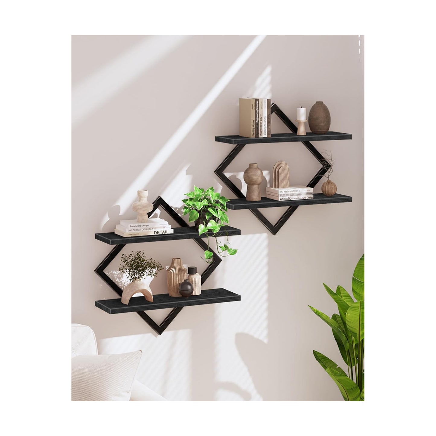 CHOEZON Floating Shelves, Set of 2 Wall Shelves, 2-Tier Hanging Shelves, Wall Shelf Set of 2, Wall Mounted Shelves, for