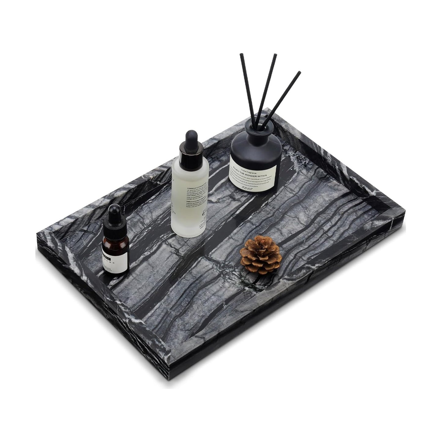 Real Marble Tray / Wood Grain / 12 x 8 x 1.2 / Natural