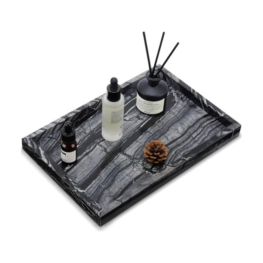 Real Marble Tray / Wood Grain / 12 x 8 x 1.2 / Natural