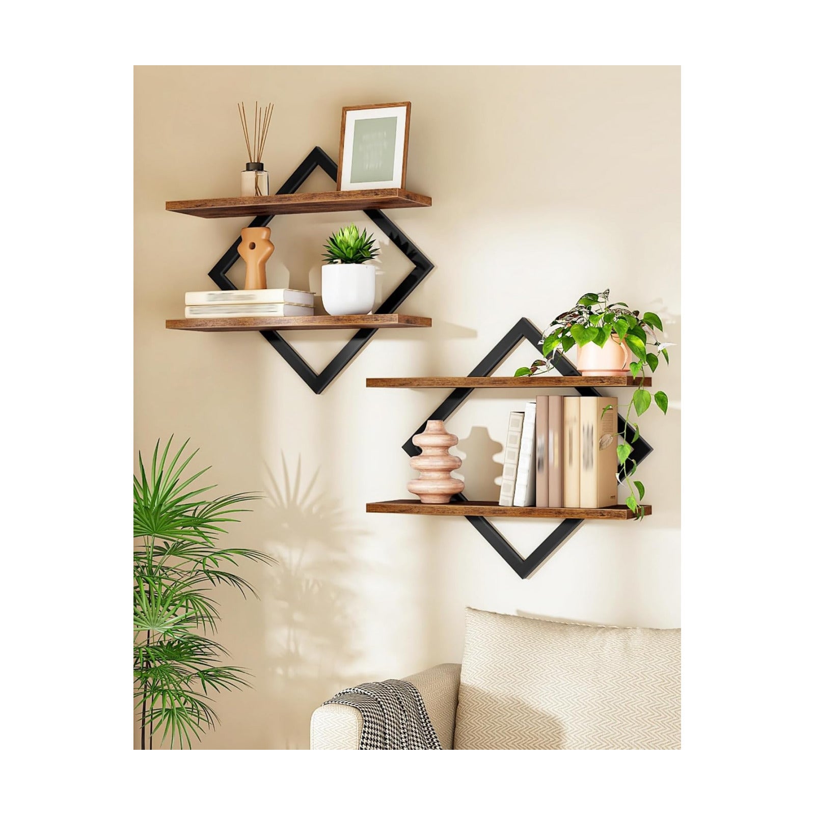 CHOEZON Floating Shelves, Set of 2 Wall Shelves, 2-Tier Hanging Shelves, Wall Shelf Set of 2, Wall Mounted Shelves, for