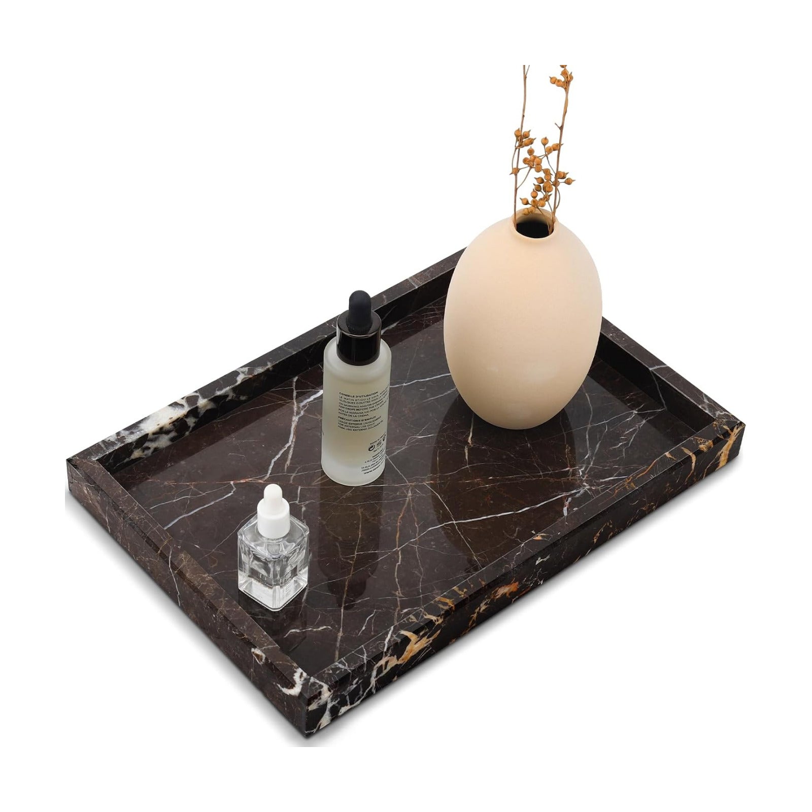 Real Natural Marble Tray / Brown / 12 x 8 x 1.2