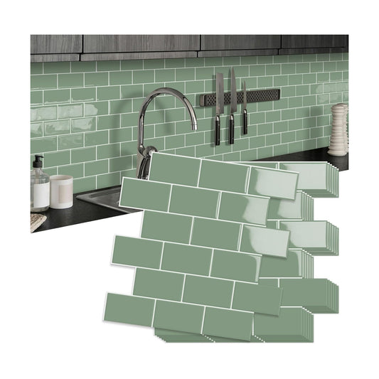 3D Subway Waterproof Self-Adhesive Wall Tile Stick / Green
