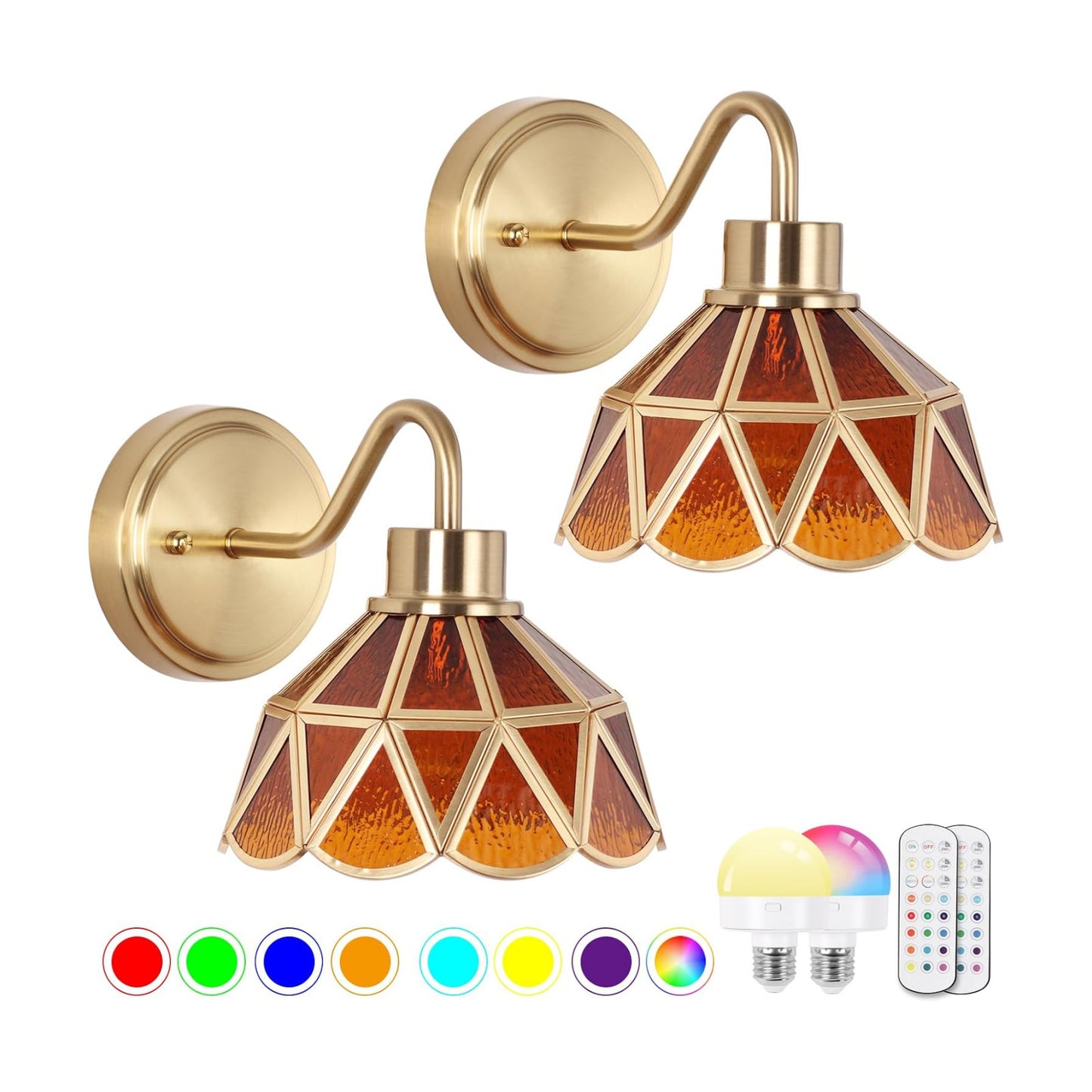 Battery Operated Sconces Set of 2, Vintage Wall Light with Remote, Rechargeable Wall Sconces RGB, No Socket Required