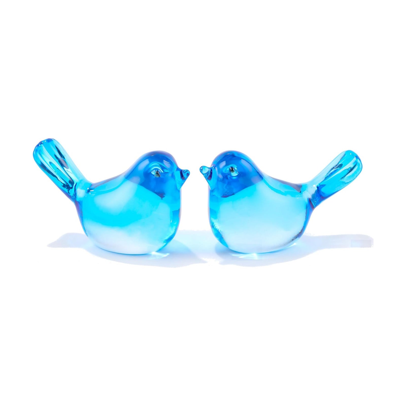 Handmade Blown Glass Birds Animals Figurines Crystal Office Desk Table / Sky Blue / Set of 2