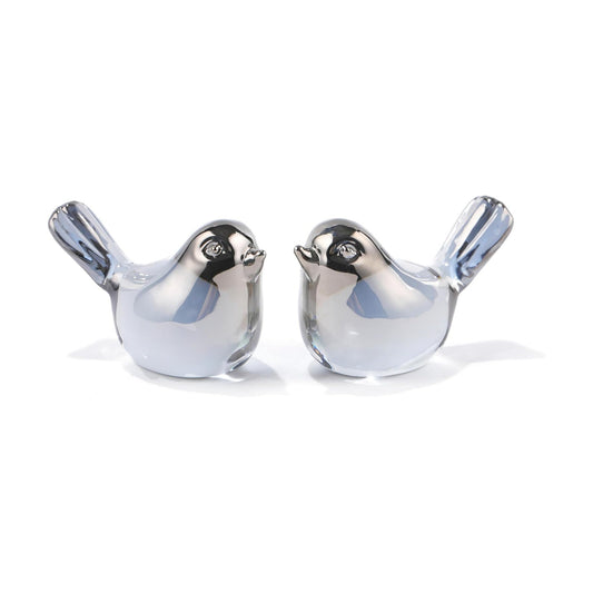 Handmade Blown Glass Birds Animals Figurines Crystal Office Desk Table / Grey / Set of 2