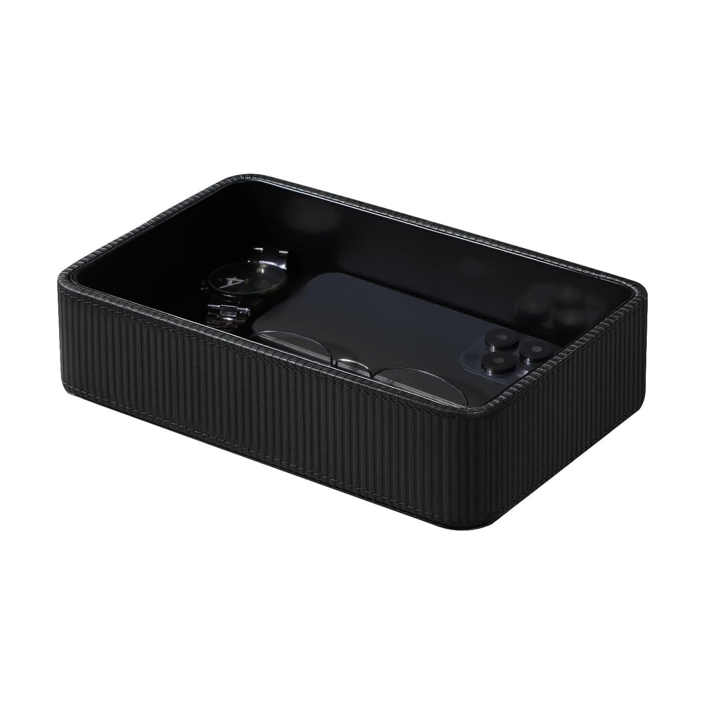 PU Leather Valet Tray Organizer / Black / 9.5 x 5.9 x 2.2