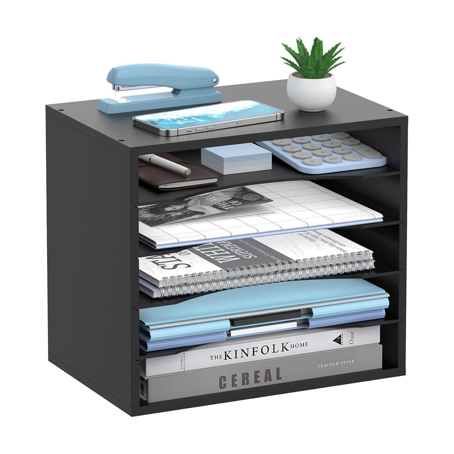 5-Tier Paper Organizer for Desk, Adjustable Mail Organizer, Black | 5-Tier Paper Organizer and Mail Organizer for Desk