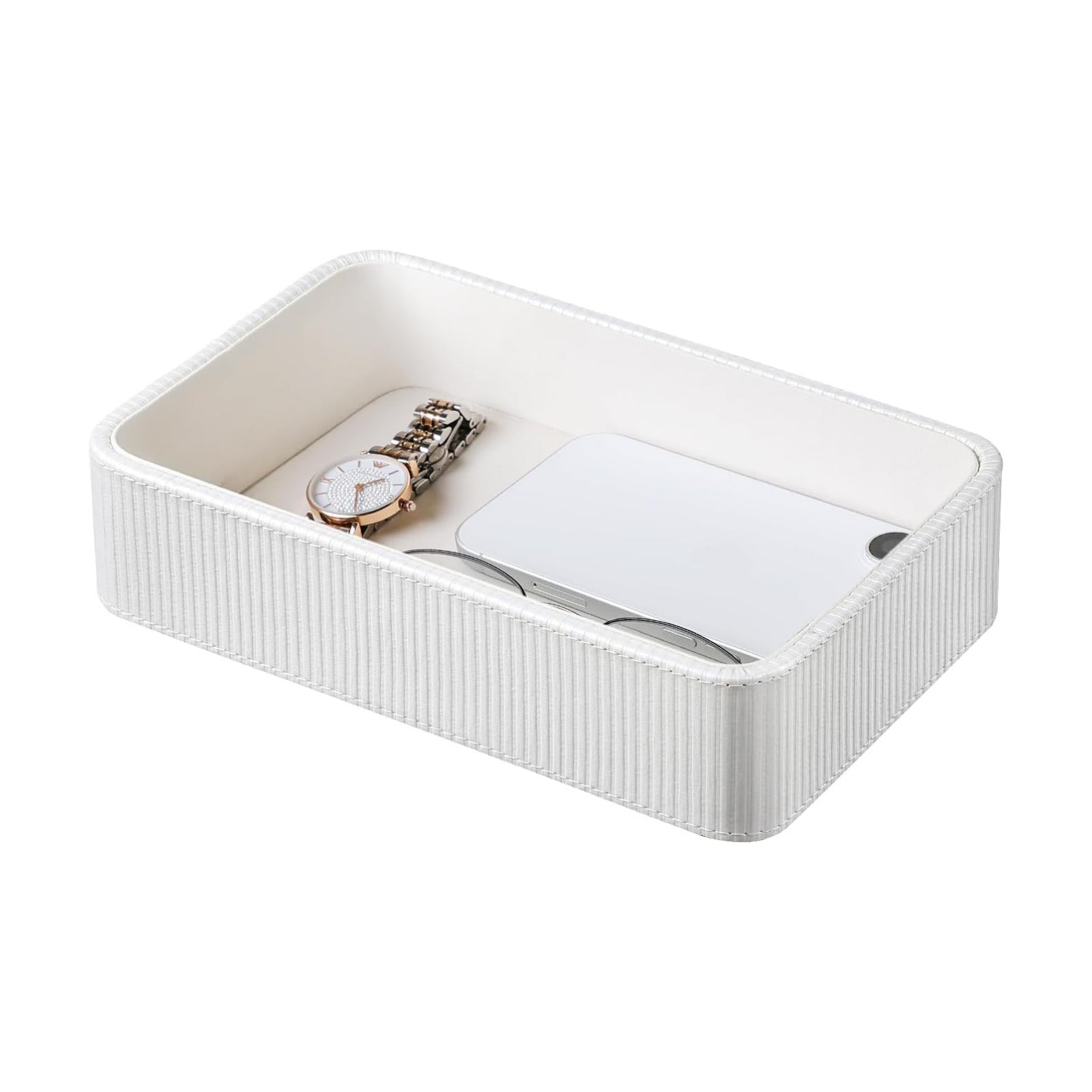 PU Leather Valet Tray Organizer / White / 9.5 x 5.9 x 2.2