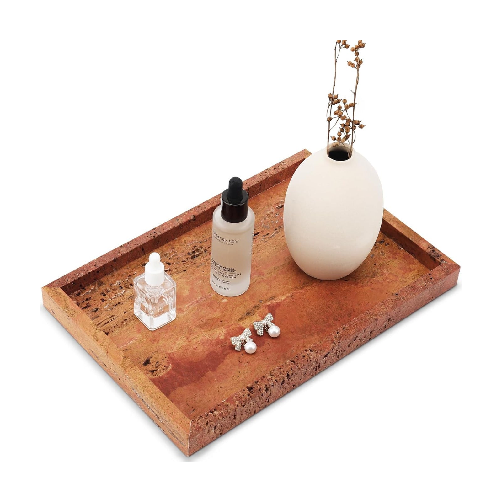 Real Natural Marble Tray / Red / 12 x 8 x 1.2