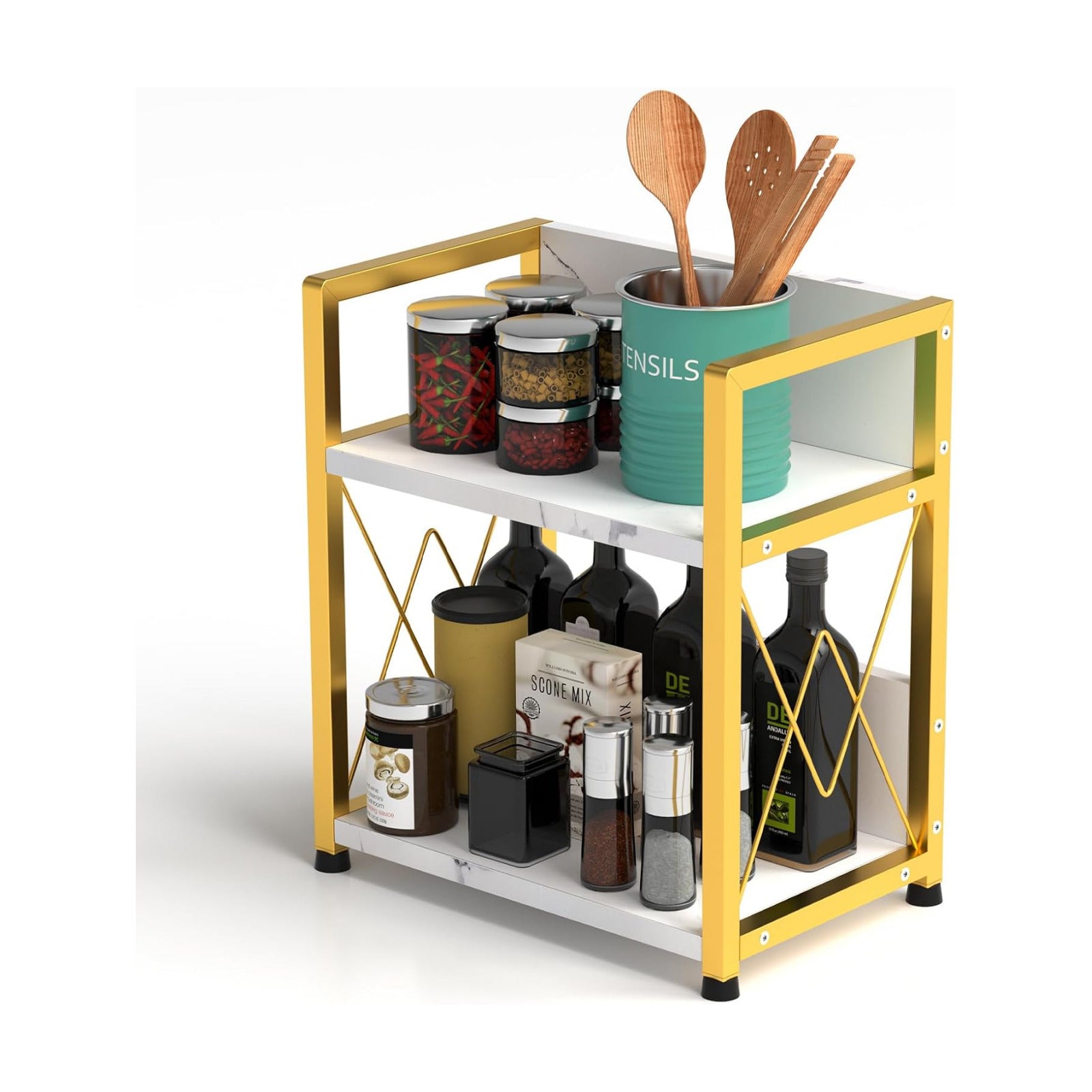 Aduanbang Coffee Bar Accessories Organizer, 2 Tier Wooden Kitchen Counter Shelf, Coffee Organizer Station for