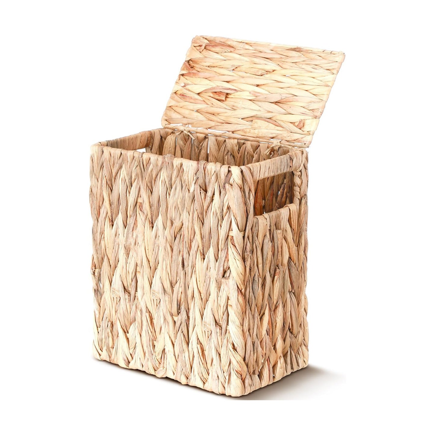 Lid for Small Bathroom Tall Narrow Water Hyacinth Handwoven Waste Basket / 3 Gallon / Natural
