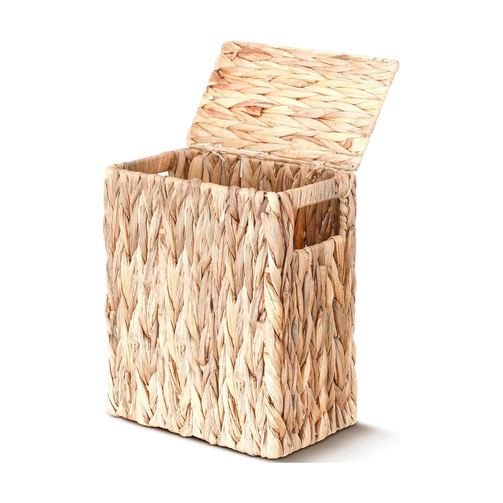 Lid for Small Bathroom Tall Narrow Water Hyacinth Handwoven Waste Basket / 3 Gallon / Natural