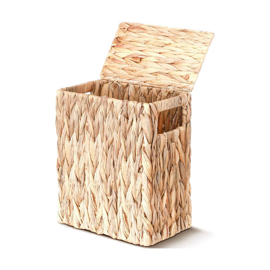 Lid for Small Bathroom Tall Narrow Water Hyacinth Handwoven Waste Basket / 3 Gallon / Natural