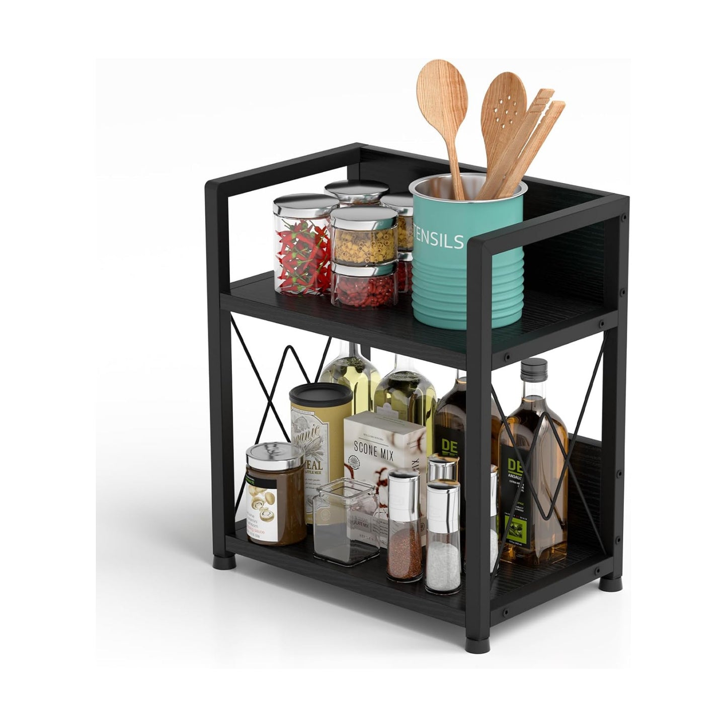 Aduanbang Coffee Bar Accessories Organizer, Seasoning Organizer, 2 Tier Wooden Kitchen Counter Shelf, Coffee Organizer