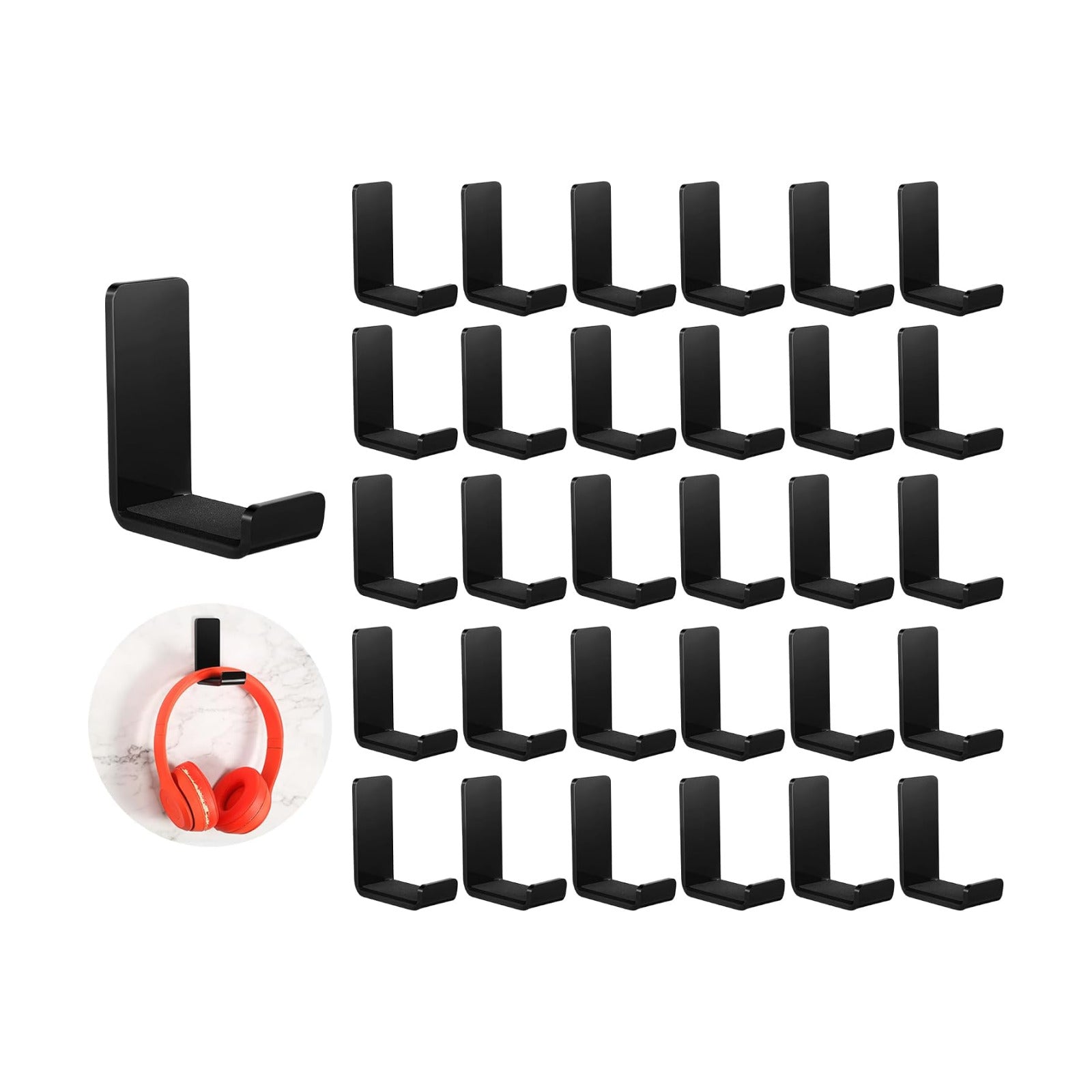 Weewooday 32 Pcs Headphone Hanger Wall Mount Stand with Adhesive Hook,Black