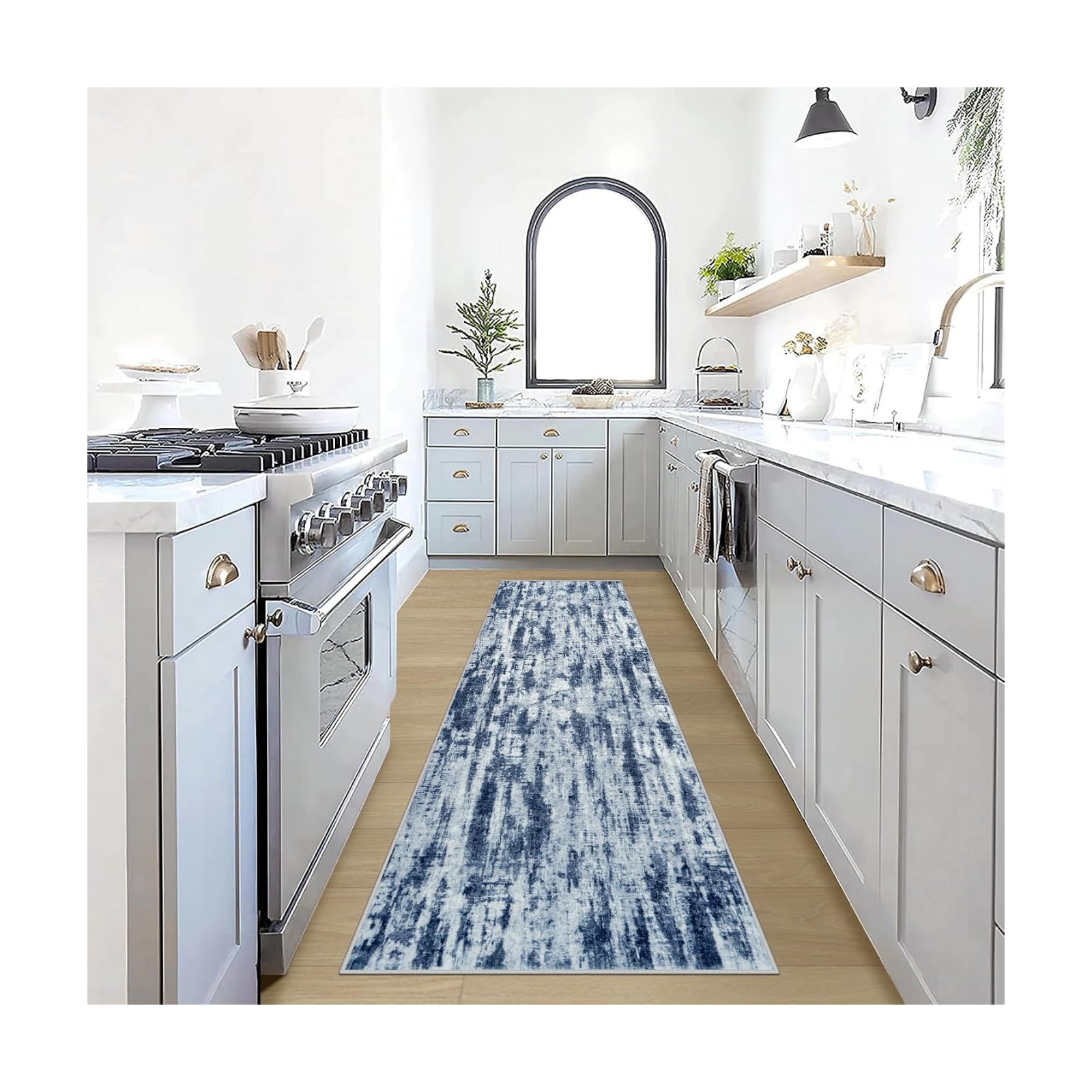 2'6''x8' Runner Rugs Washable Rug: Modern Abstract Hallway Blue Grey Carpet