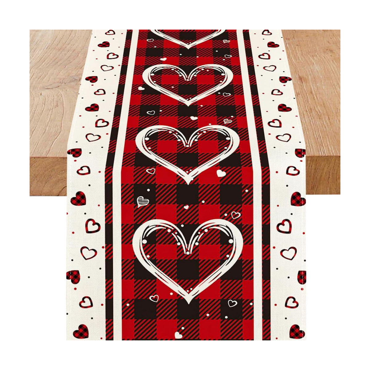 Niviy Plaid Love Hearts Valentines Table Runner 13 x 72 Inch, Wedding Seasonal Holiday Christmas Anniversary Decoration for Indoor Home Party