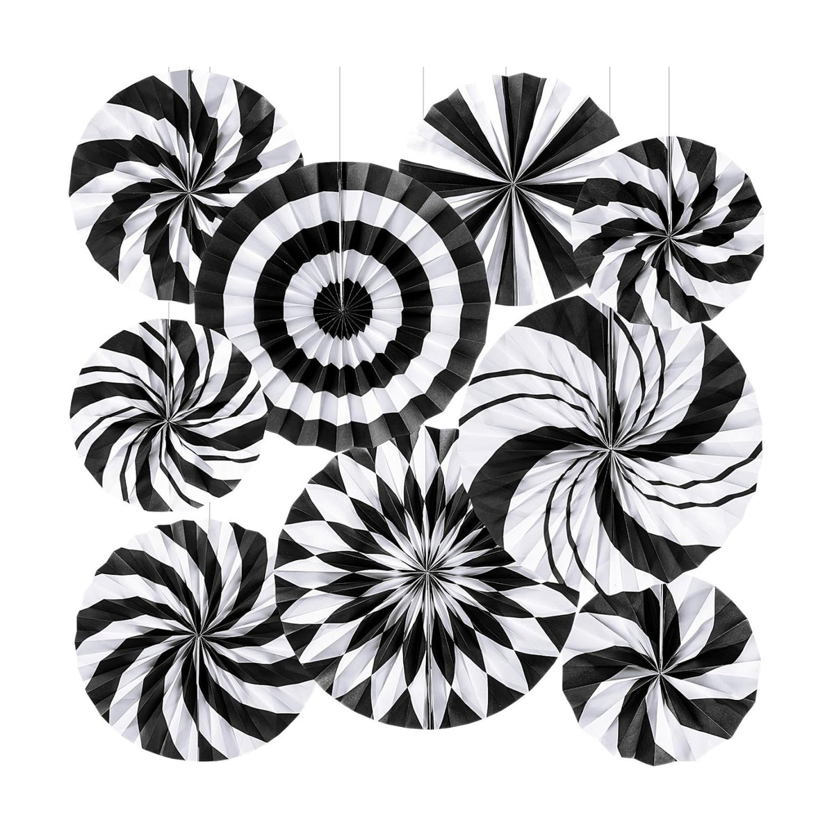 Outus 9 Pcs Black and White Paper Fans Classroom Decorations Candy Paper Fans Peppermint Hanging Candy Cane Ceiling Wall Decor for Halloween Party Back to School Classroom Birthday Party Decoration