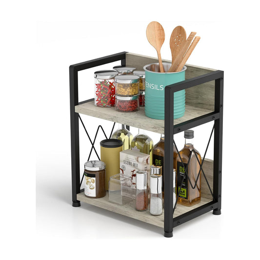 Aduanbang Coffee Bar Accessories Organizer, 2 Tier Wooden Kitchen Counter Shelf, Coffee Organizer Station for