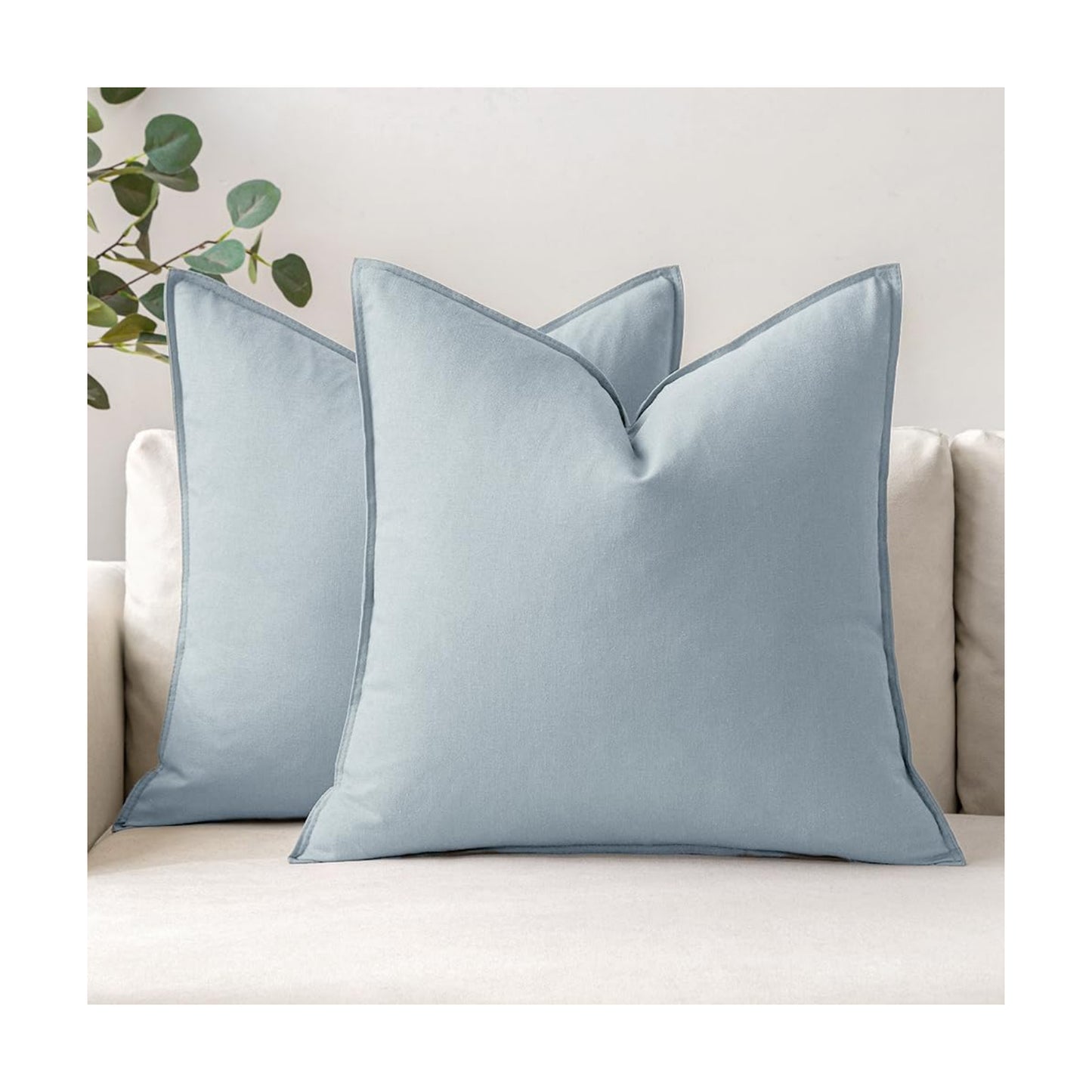 Decorative Linen Pillow Covers Boho Farmhouse Modern Soft Accent / 18 x 18 / Coastal Blue / Set of 2