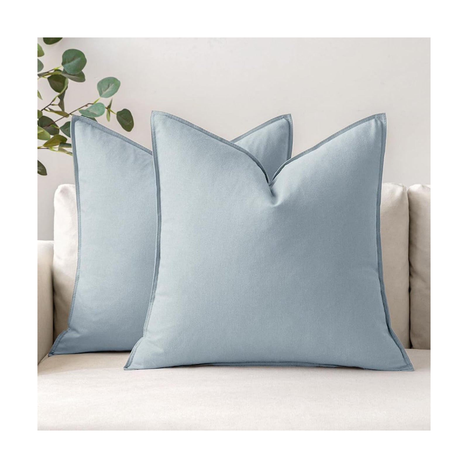Decorative Linen Pillow Covers Boho Farmhouse Modern Soft Accent / 18 x 18 / Coastal Blue / Set of 2