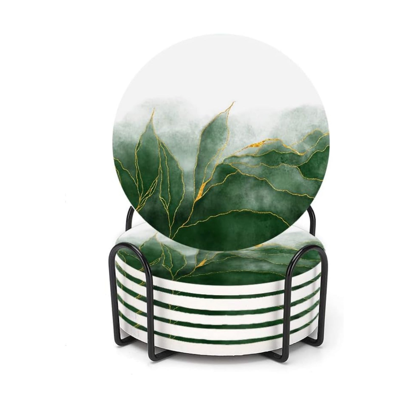 Metal Holder Stand / Green Marble / Round
