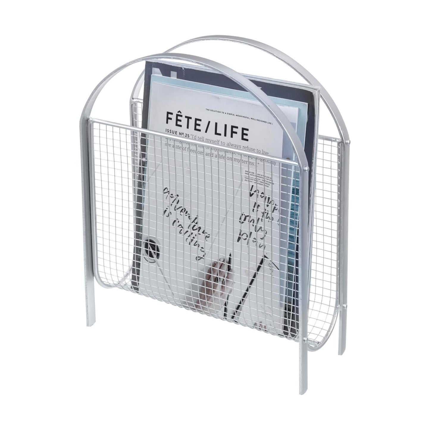 MyGift Mid-Century Silver Metal Mesh Magazine Rack, Freestanding Holder | Mid-century inspired silver mesh rack keeps