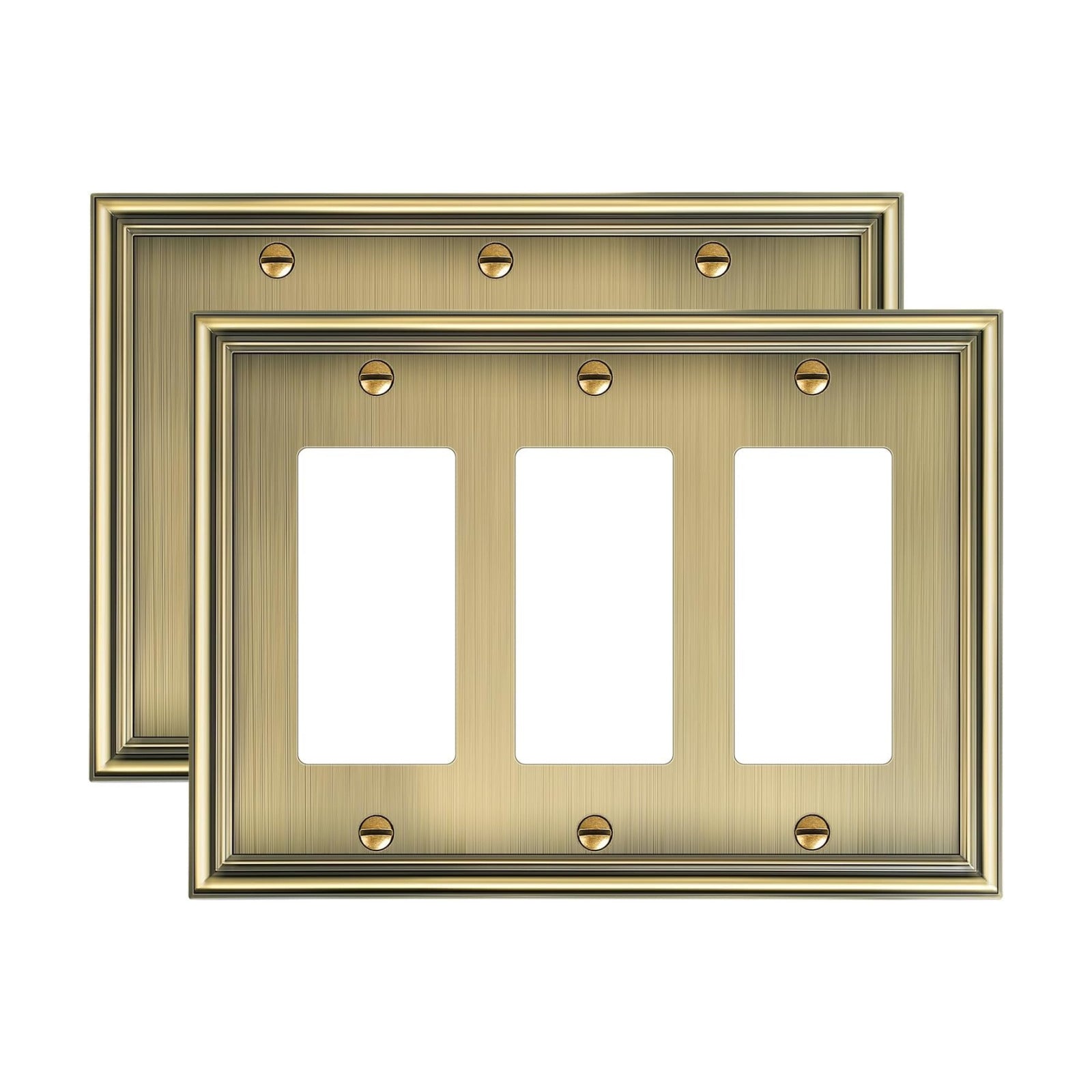 2-Pack Zinc Alloy Tripple Decorator Outlet Cover Plate, Solid Switch Cover | Durable Wall Plates for Electrical