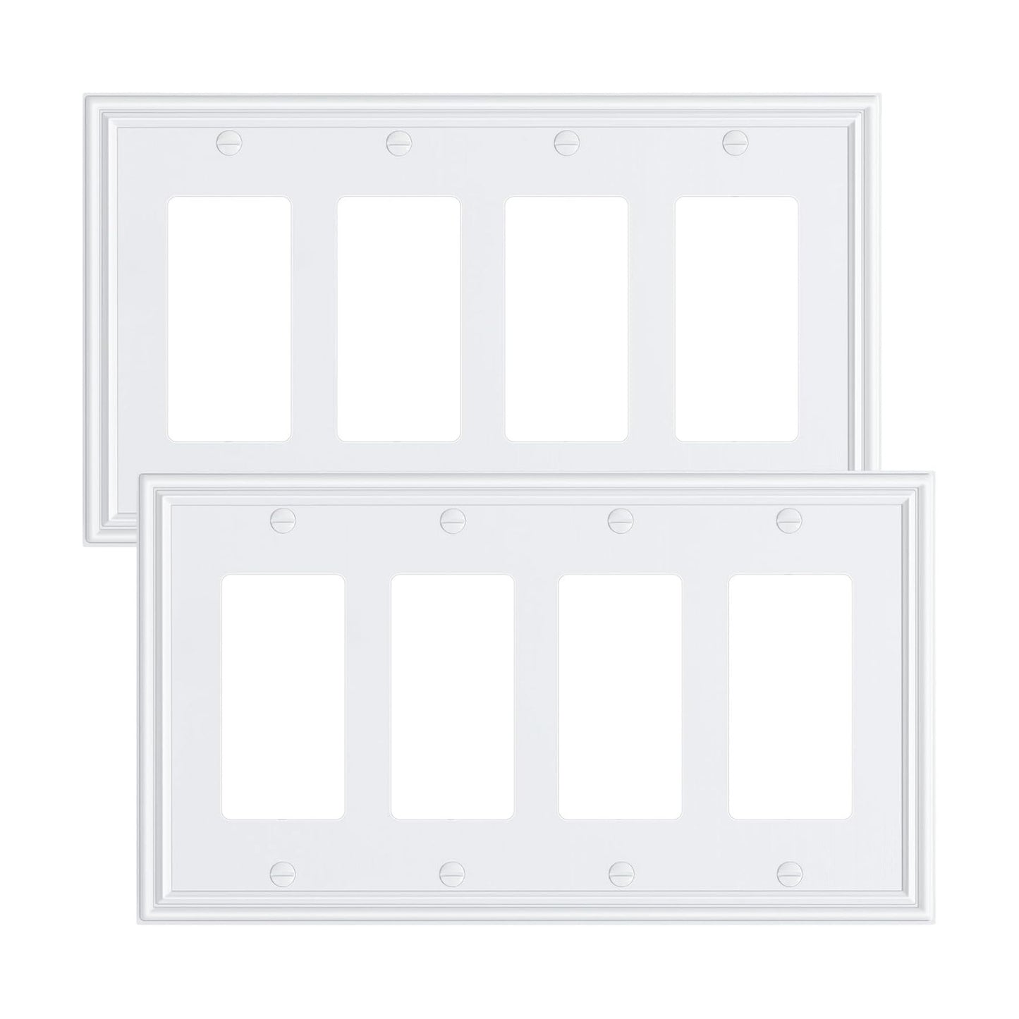 2-Pack Zinc Alloy Quad Decorator Outlet Cover Plate, Solid Wall Plates | Decorative Switch Plates and Outlet Covers, 4