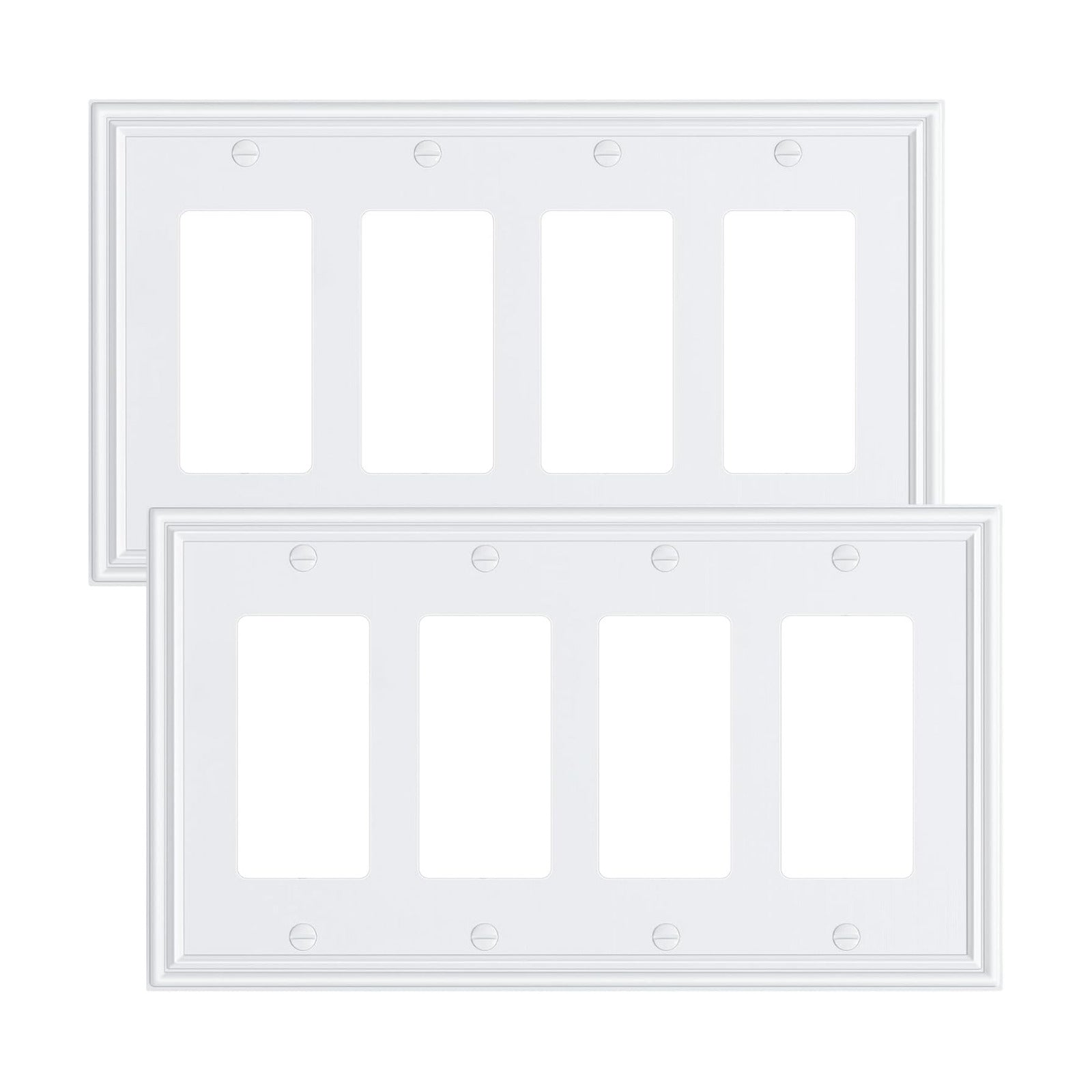 2-Pack Zinc Alloy Quad Decorator Outlet Cover Plate, Solid Wall Plates | Decorative Switch Plates and Outlet Covers, 4