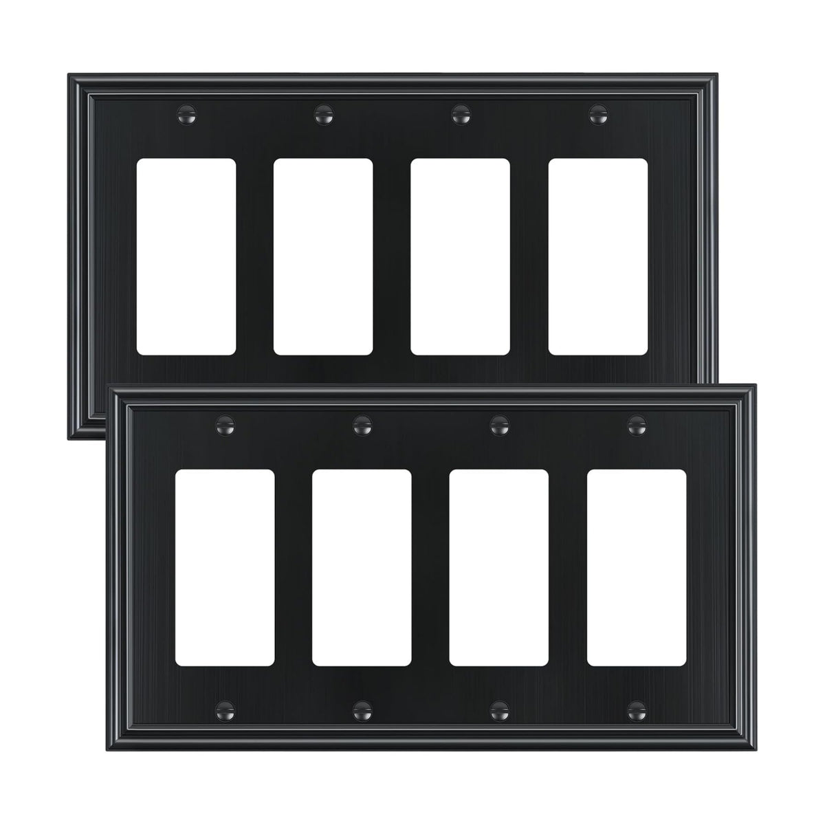 2-Pack Zinc Alloy Quad Decorator Outlet Cover Plate, Solid Wall Plates | Decorative Switch Plates and Outlet Covers, 4