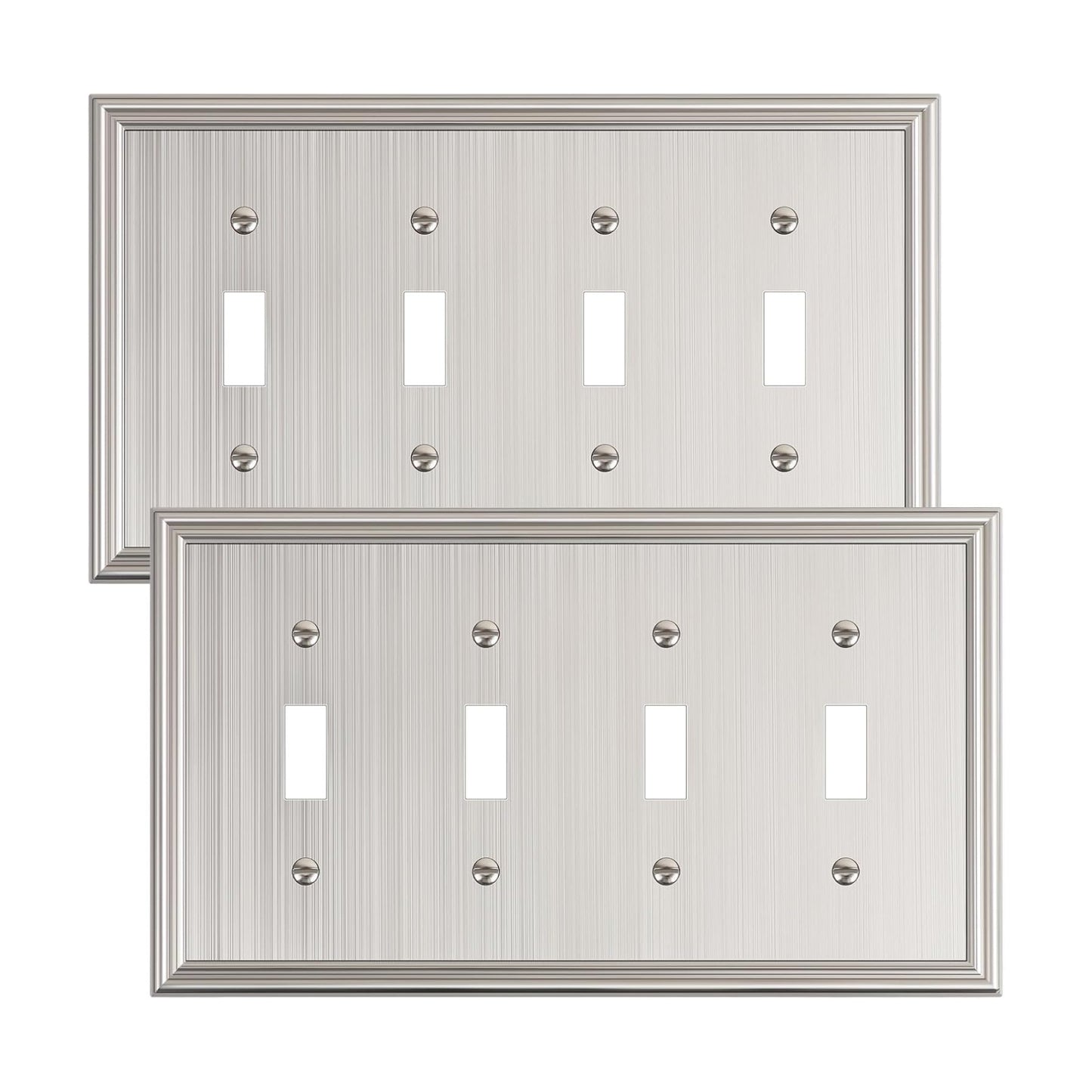 2-Pack Zinc Alloy Quad Toggle Light Switch Cover Plate, Solid Switch Cover | Durable Decorative Switch Plate Covers, 4
