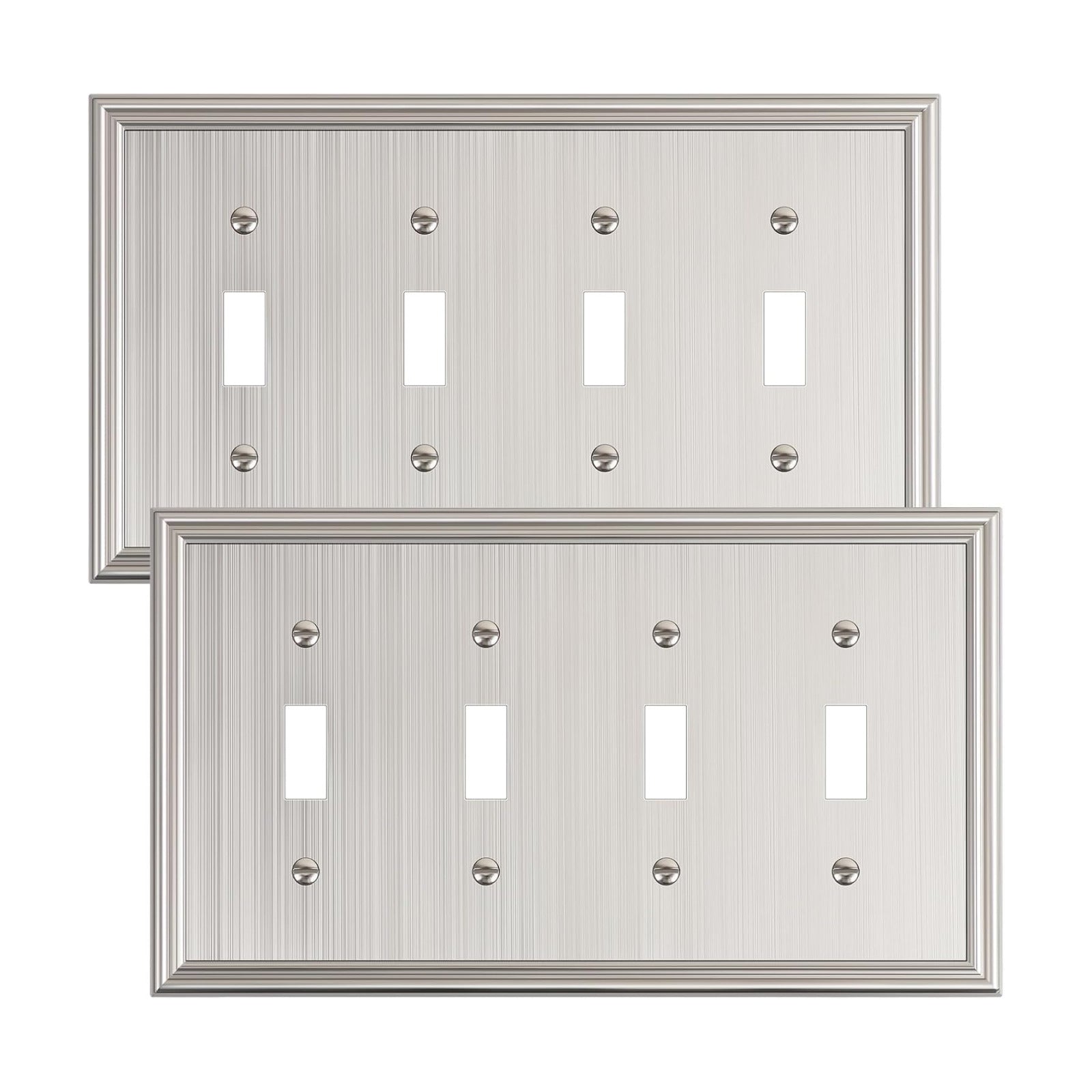 2-Pack Zinc Alloy Quad Toggle Light Switch Cover Plate, Solid Switch Cover | Durable Decorative Switch Plate Covers, 4