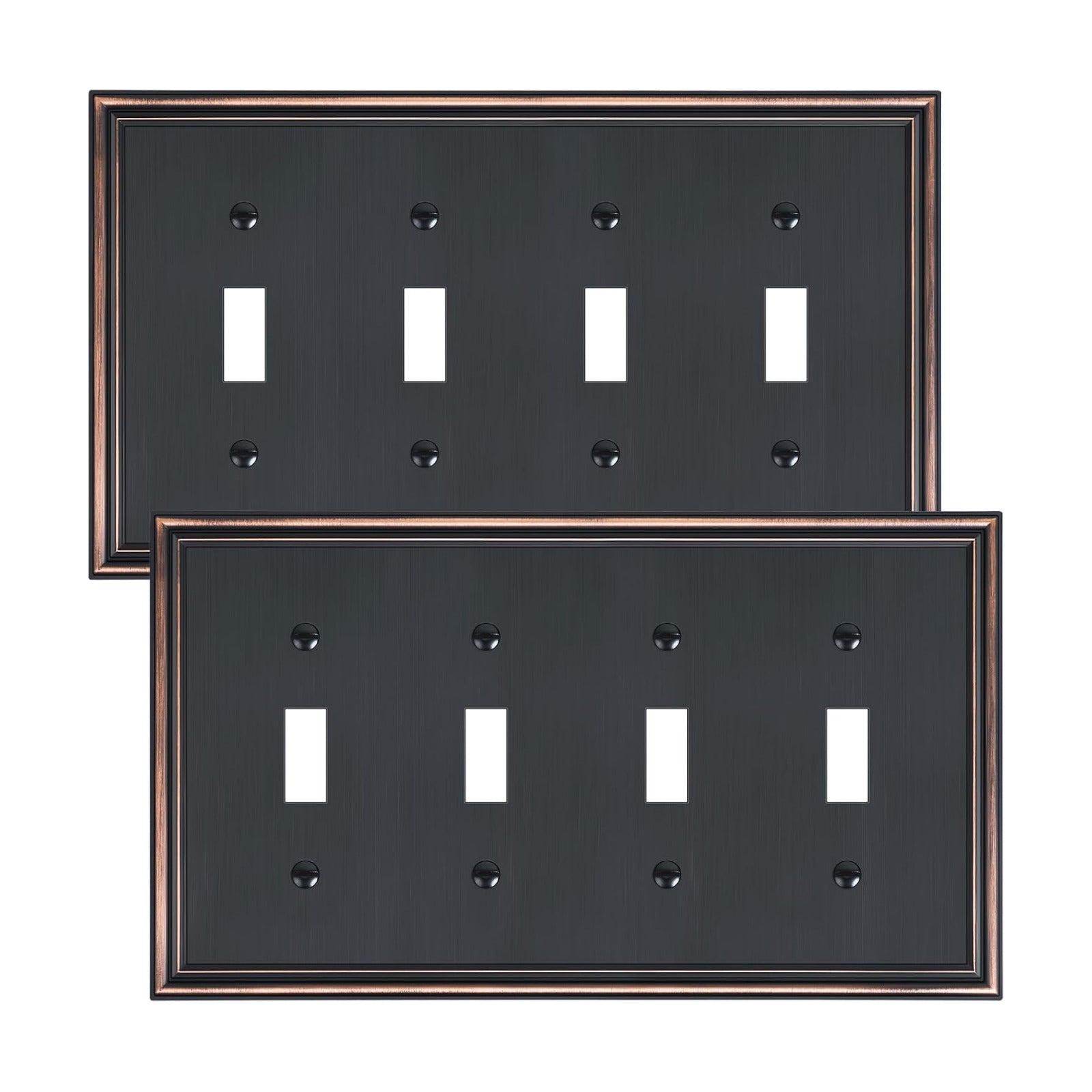 2-Pack Zinc Alloy Quad Toggle Light Switch Cover Plate, Solid Switch Cover | Durable Decorative Switch Plate Covers, 4