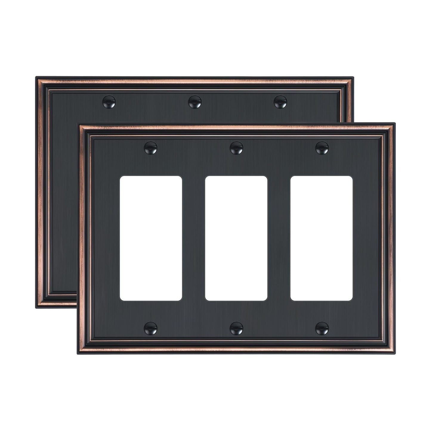 2-Pack Zinc Alloy Tripple Decorator Outlet Cover Plate, Solid Switch Cover | Durable Wall Plates for Electrical