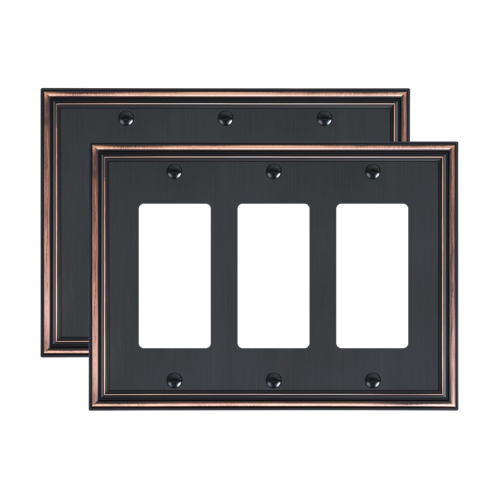 2-Pack Zinc Alloy Tripple Decorator Outlet Cover Plate, Solid Switch Cover | Durable Wall Plates for Electrical