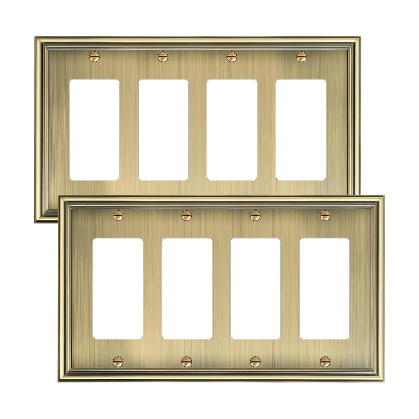 2-Pack Zinc Alloy Quad Decorator Outlet Cover Plate, Solid Wall Plates | Decorative Switch Plates and Outlet Covers, 4