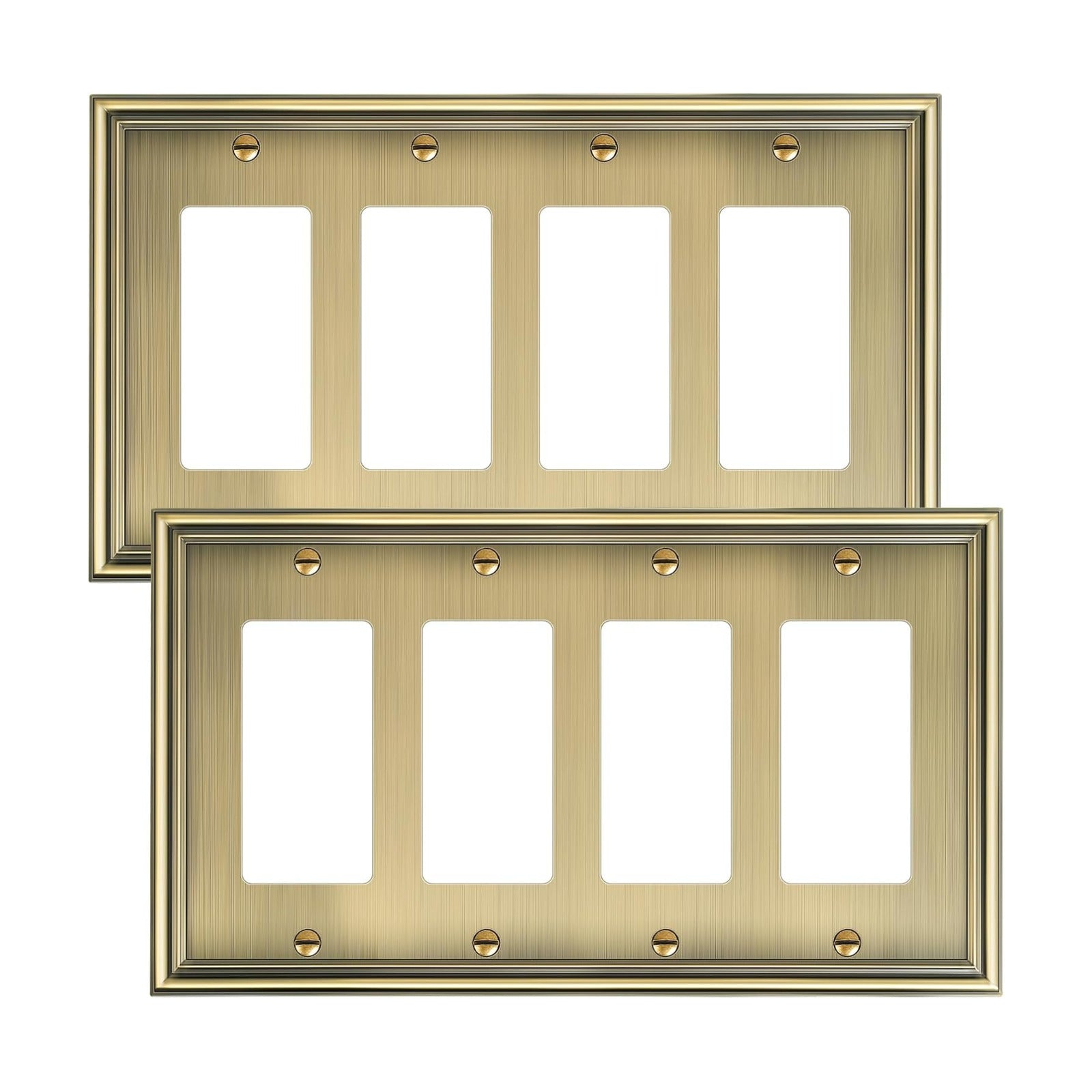 2-Pack Zinc Alloy Quad Decorator Outlet Cover Plate, Solid Wall Plates | Decorative Switch Plates and Outlet Covers, 4
