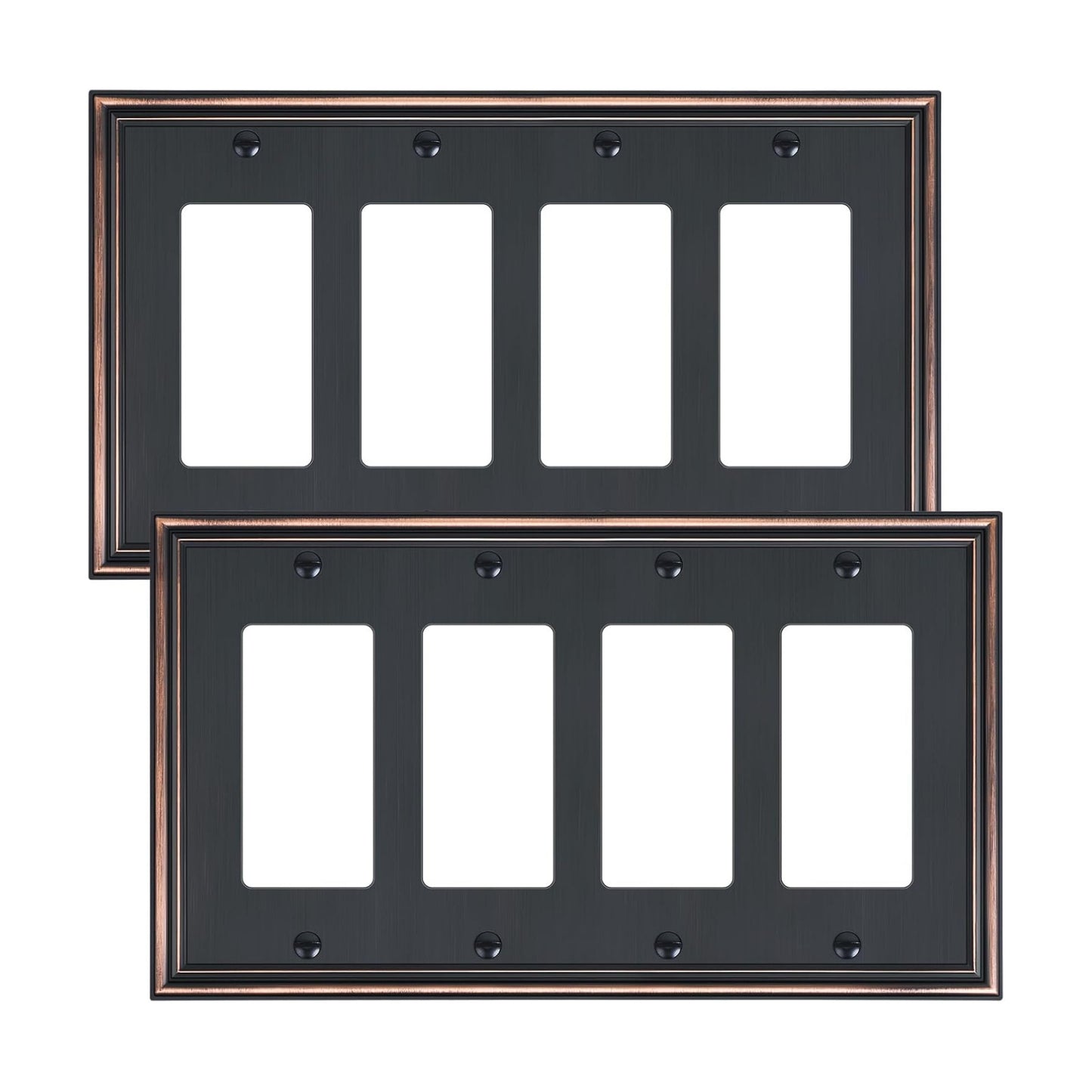 2-Pack Zinc Alloy Quad Decorator Outlet Cover Plate, Solid Wall Plates | Decorative Switch Plates and Outlet Covers, 4