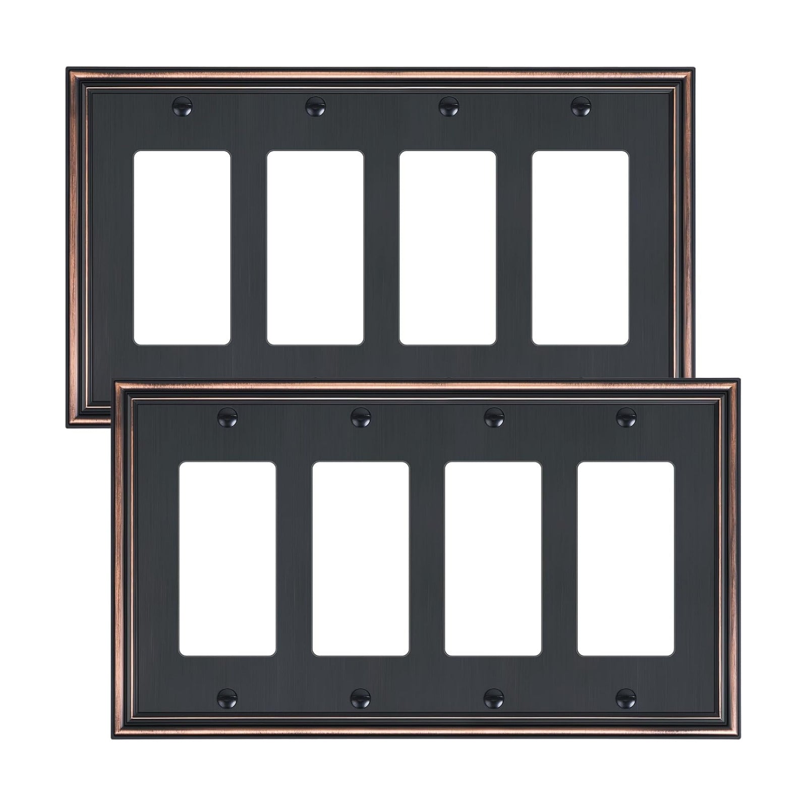 2-Pack Zinc Alloy Quad Decorator Outlet Cover Plate, Solid Wall Plates | Decorative Switch Plates and Outlet Covers, 4