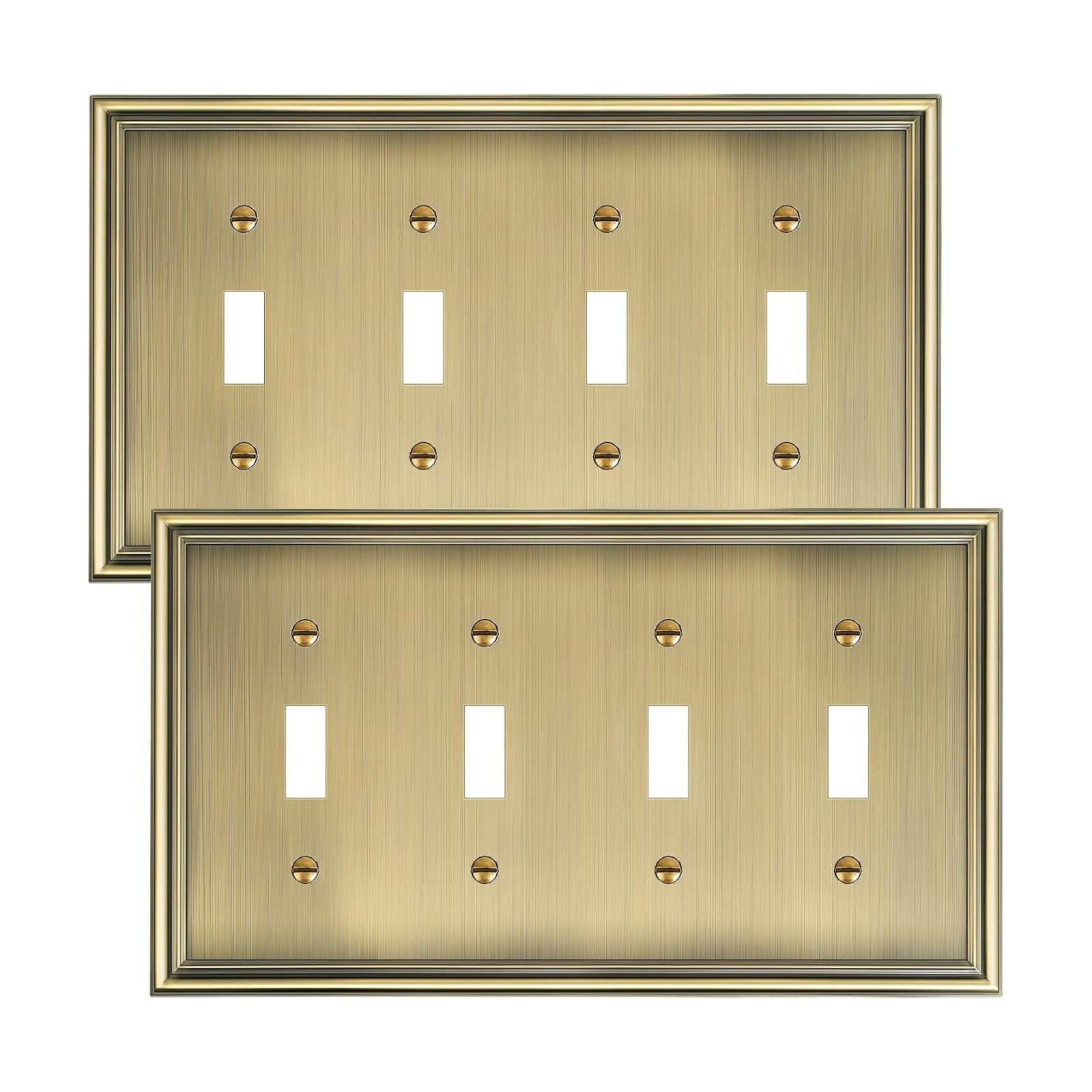 2-Pack Zinc Alloy Quad Toggle Light Switch Cover Plate, Solid Switch Cover | Durable Decorative Switch Plate Covers, 4