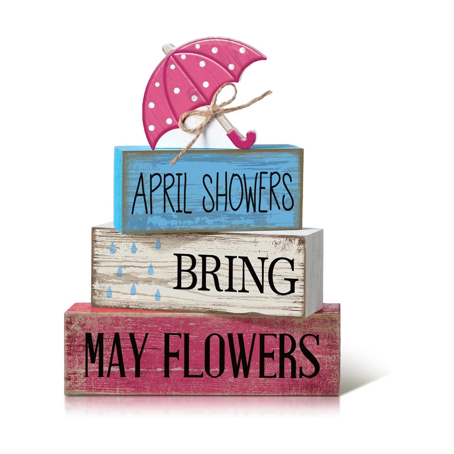 Moucuny 4 Pcs Spring Wooden Block Signs Farmhouse Table Decoration