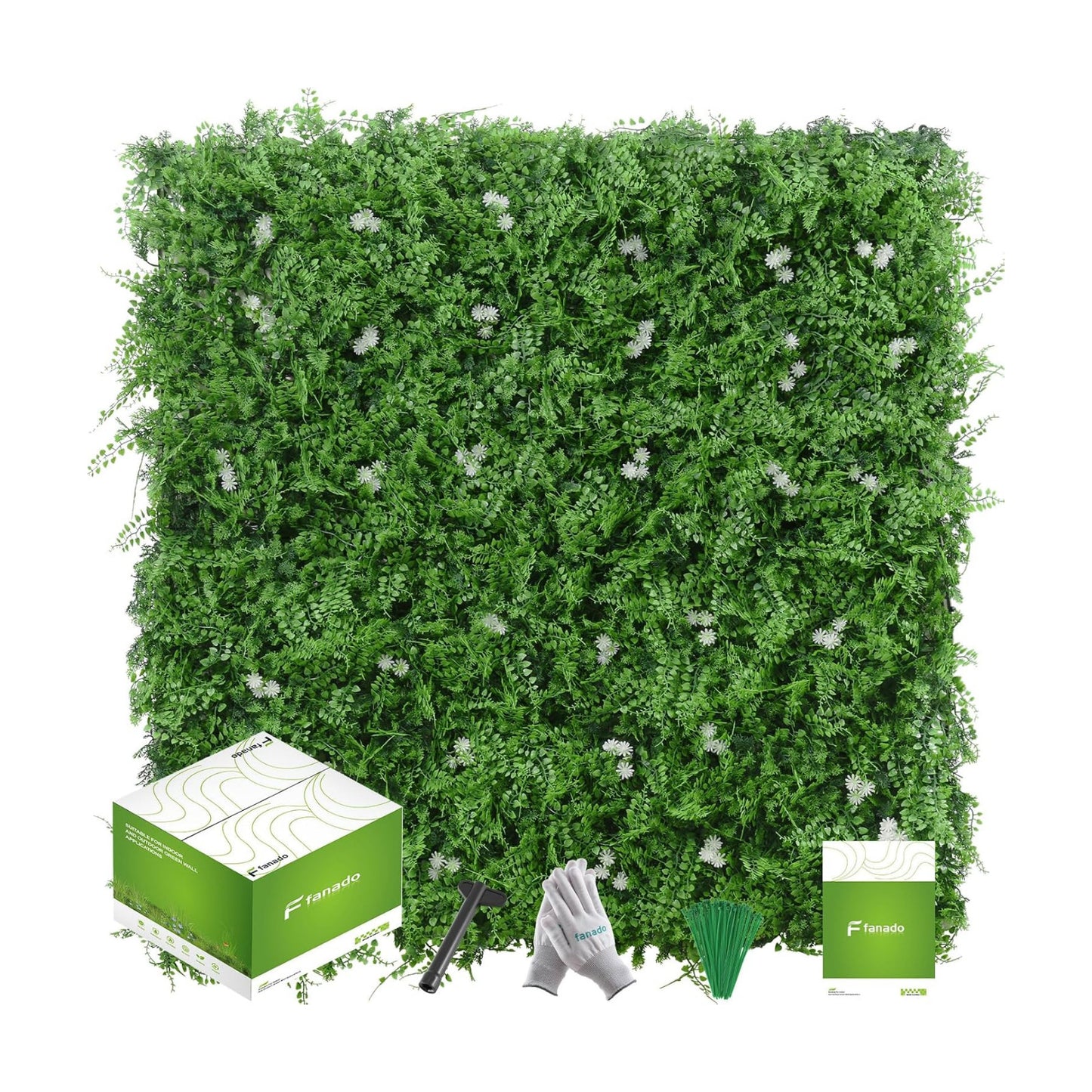 Fake Greenery Plant Wall Boxwood / 20 x 20 / Fern / Green / Set of 12