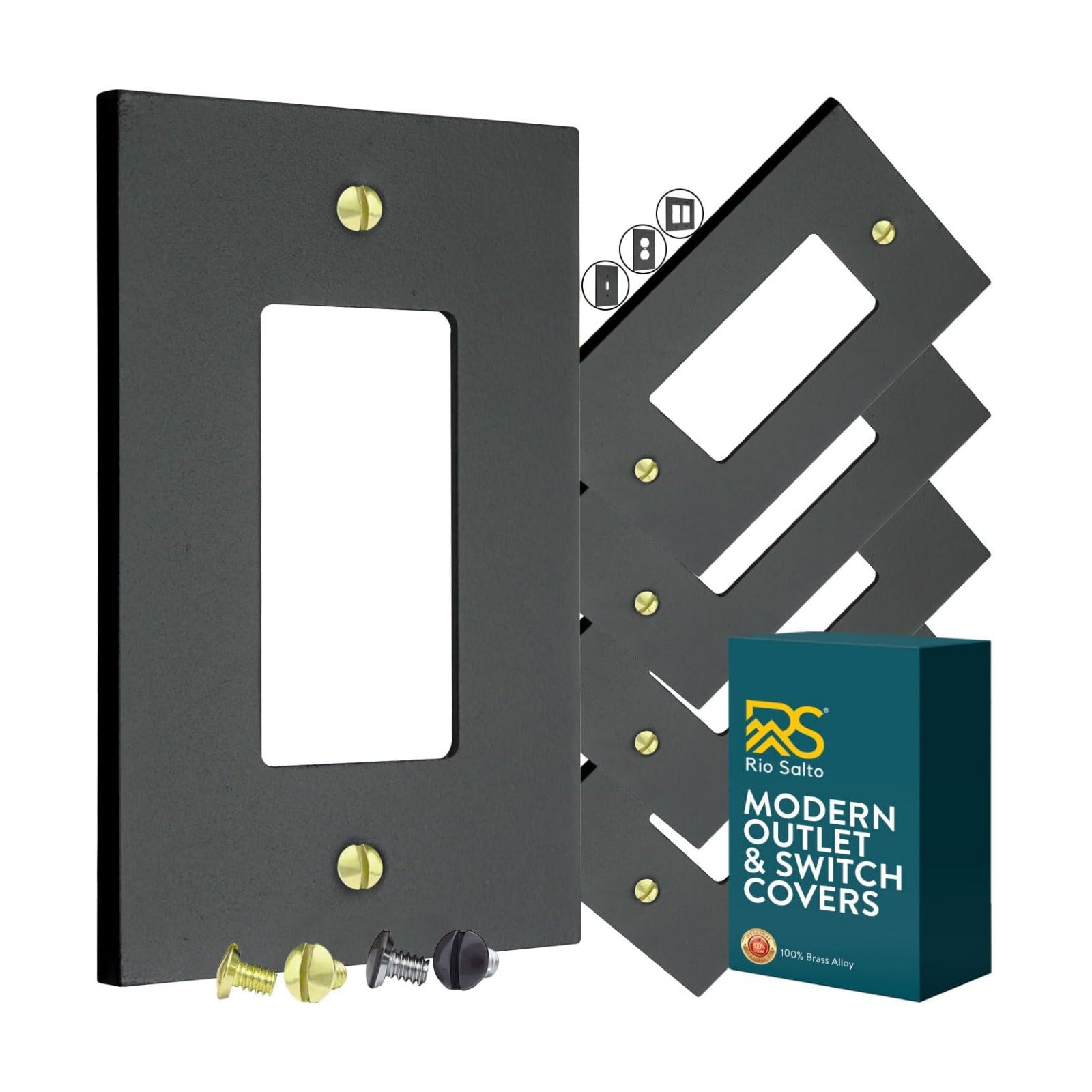 Rio Salto Forge Collection Matte Black Rocker Light Switch Cover 5-Pack Heavy Gauge Metal Wall Plates 5" x 3.13" with