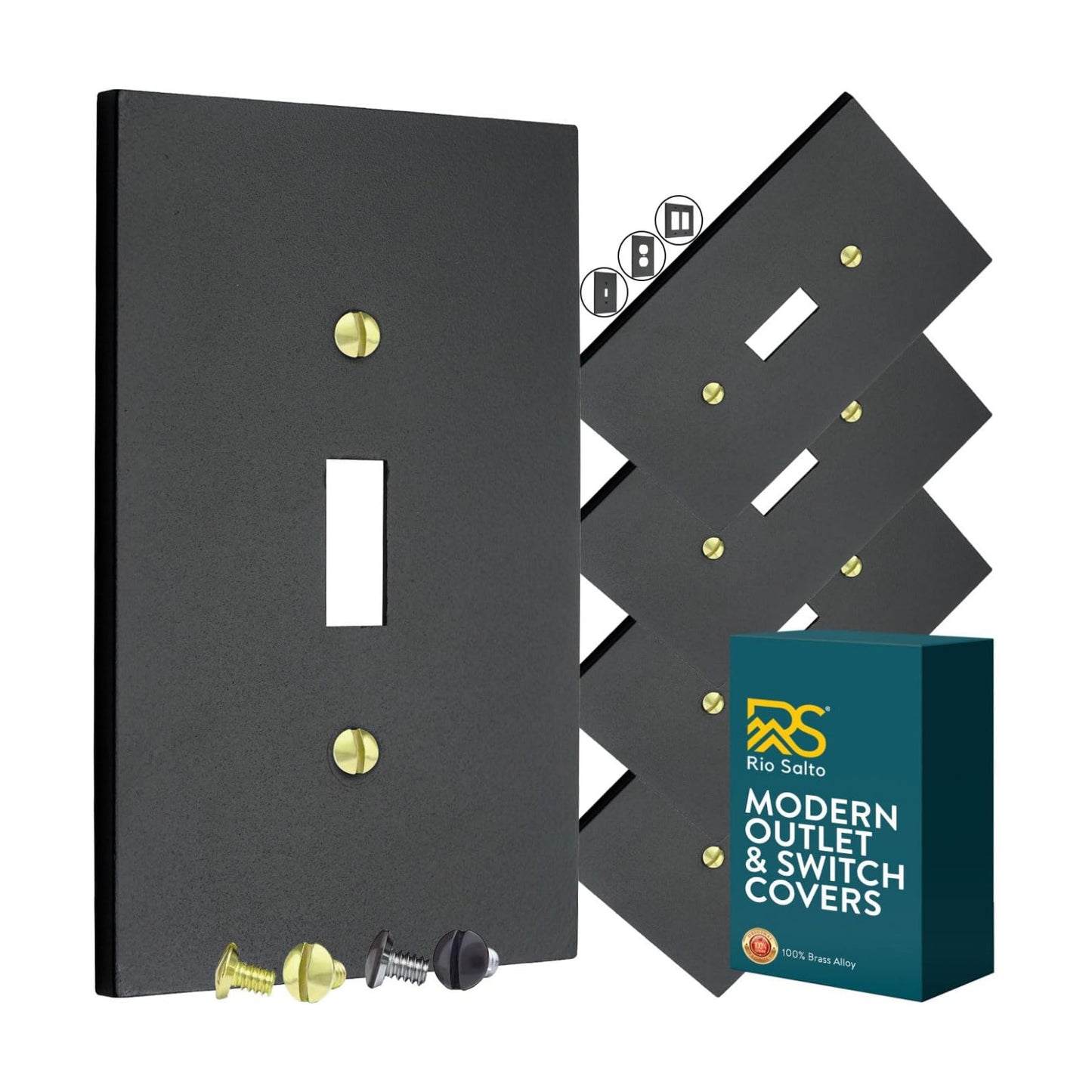 Rio Salto Forge Collection Decorative Matte Black Metal Outlet Covers, Light Switch Plate, Heavy Gauge 1-Gang Single