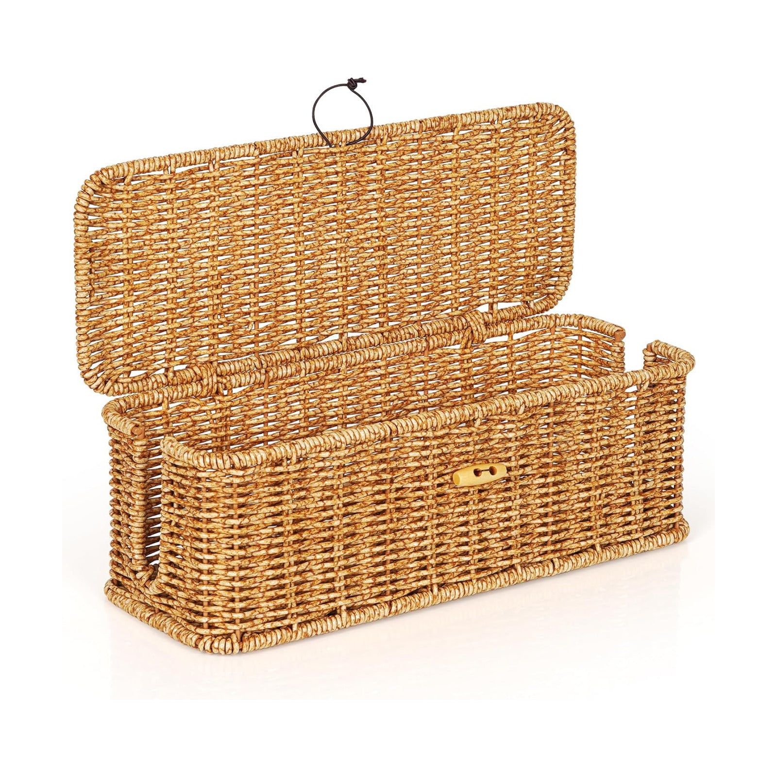 Handwoven Faux Rattan Cord Organizer Box / Natural / Rectangle